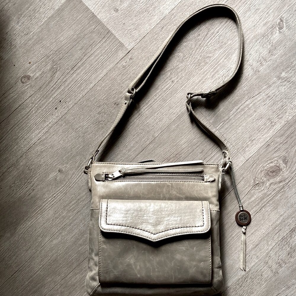 The Sak Ventura Flap Organizer Grey Leather Crossbody… Gem